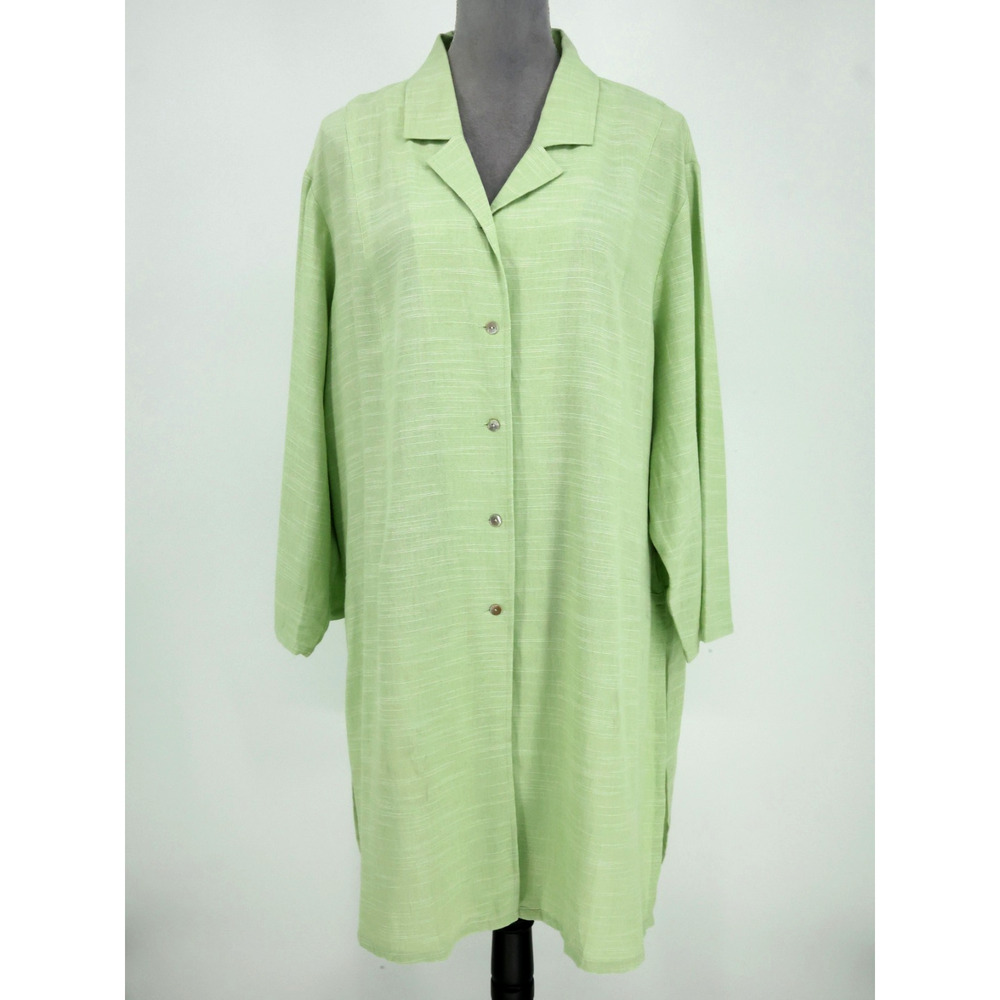 Coldwater Creek Top Plus Size 3X Green Linen Blend Tunic Side Slits Coastal